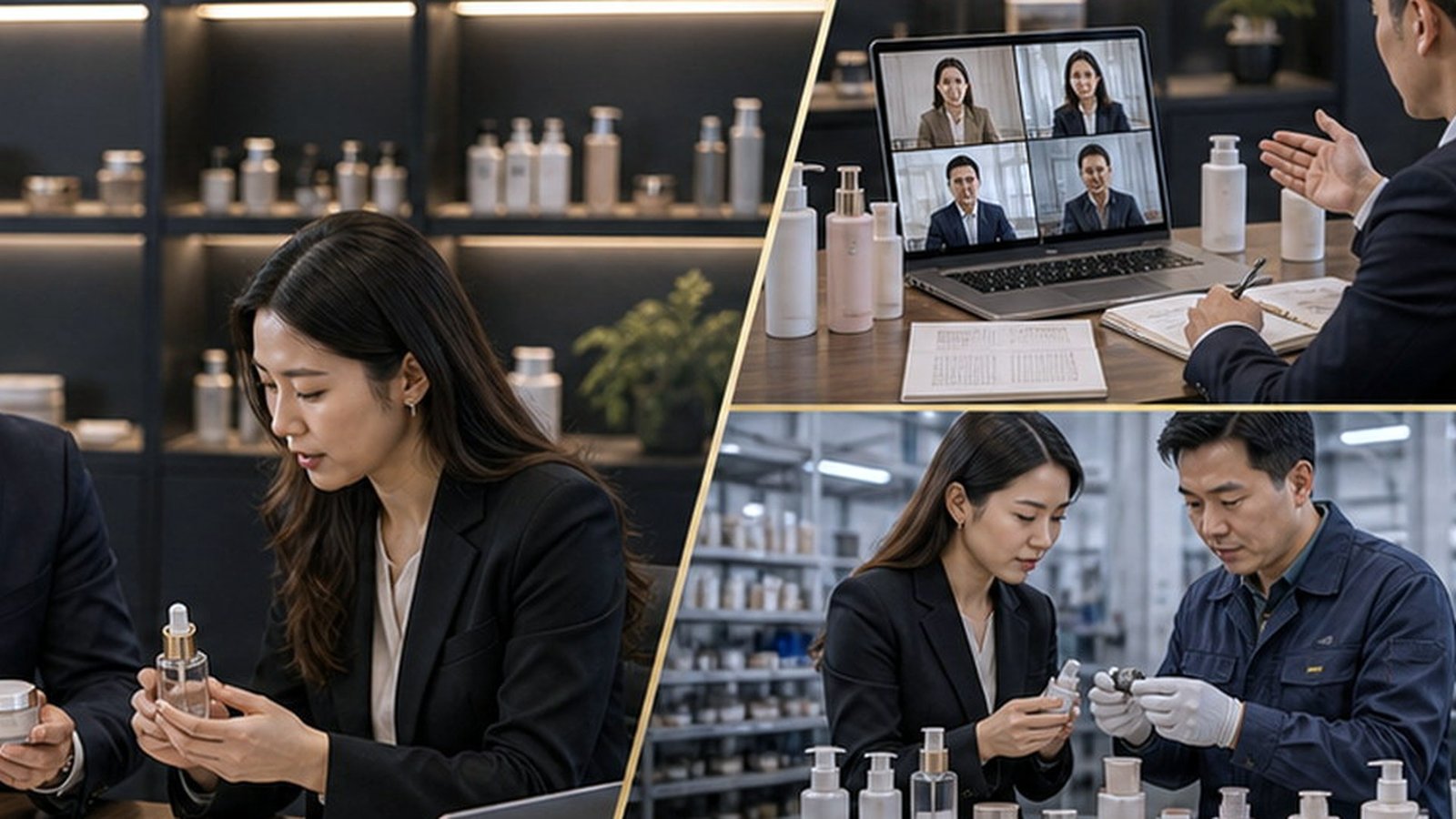 Cosmetic formula and packaging tested before a China production run alternate workspace scene