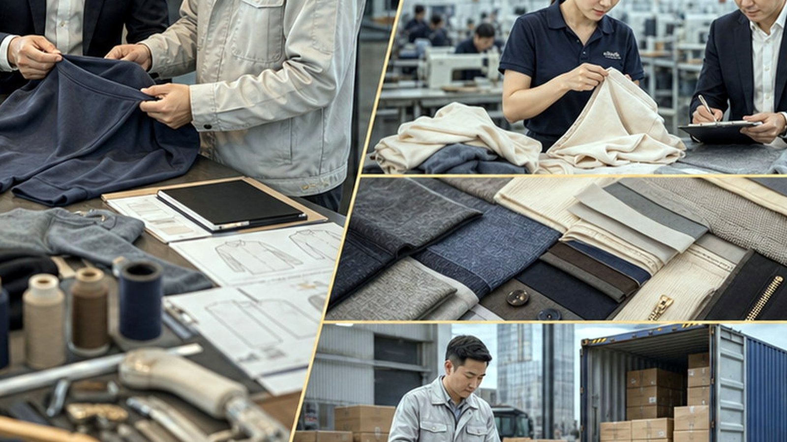 Home textiles sourcing review with bedding, towels, curtain fabrics, textile swatches, stitching checks, packaging cartons, and shipping preparation detailed sourcing coordination scene