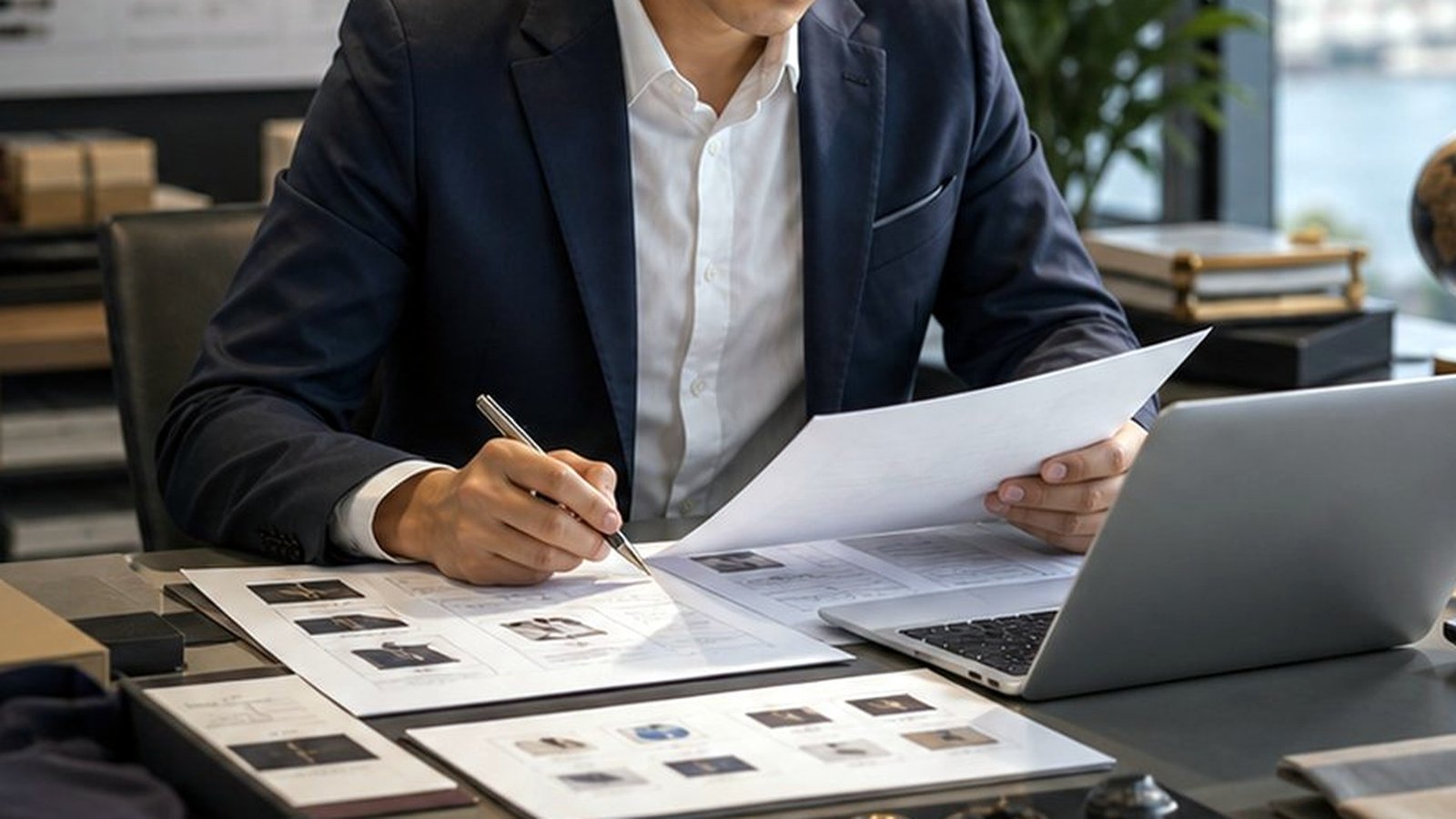 Professional quotation review and China sourcing request submission with supplier documentation detailed sourcing coordination scene