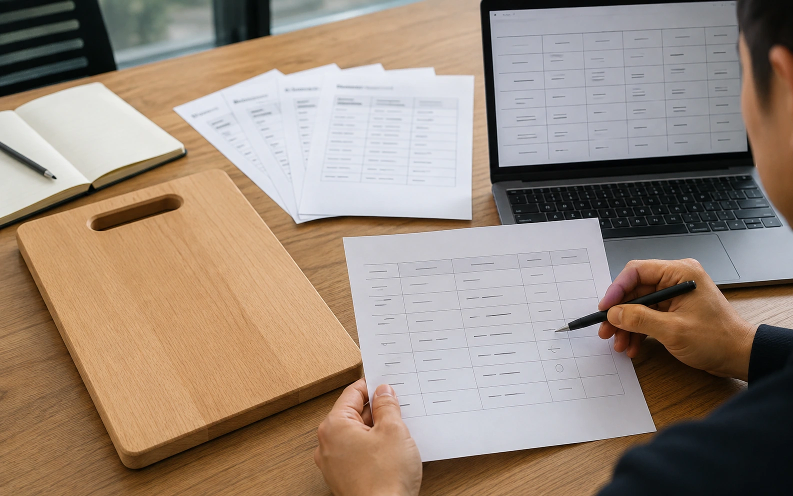 Illustrative supplier comparison using a cutting-board sample, capability records and matched quotations.