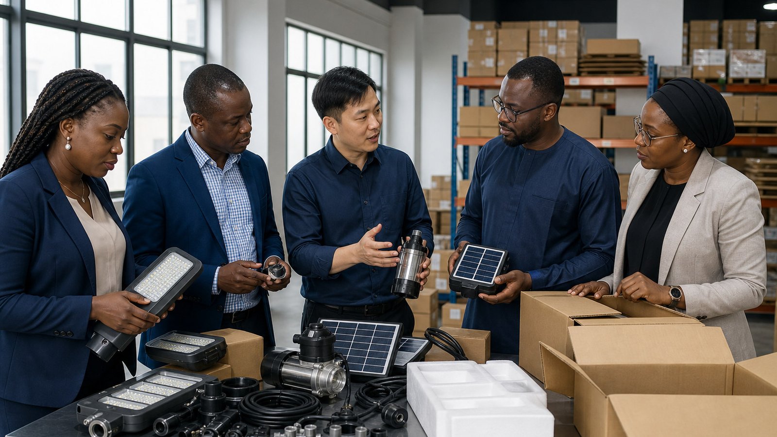 African importer reviewing durable products, packing strength, and order requirements