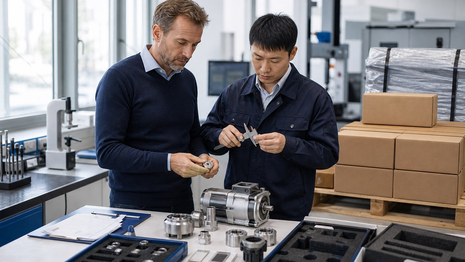 German importer reviewing technical product details and supplier documentation