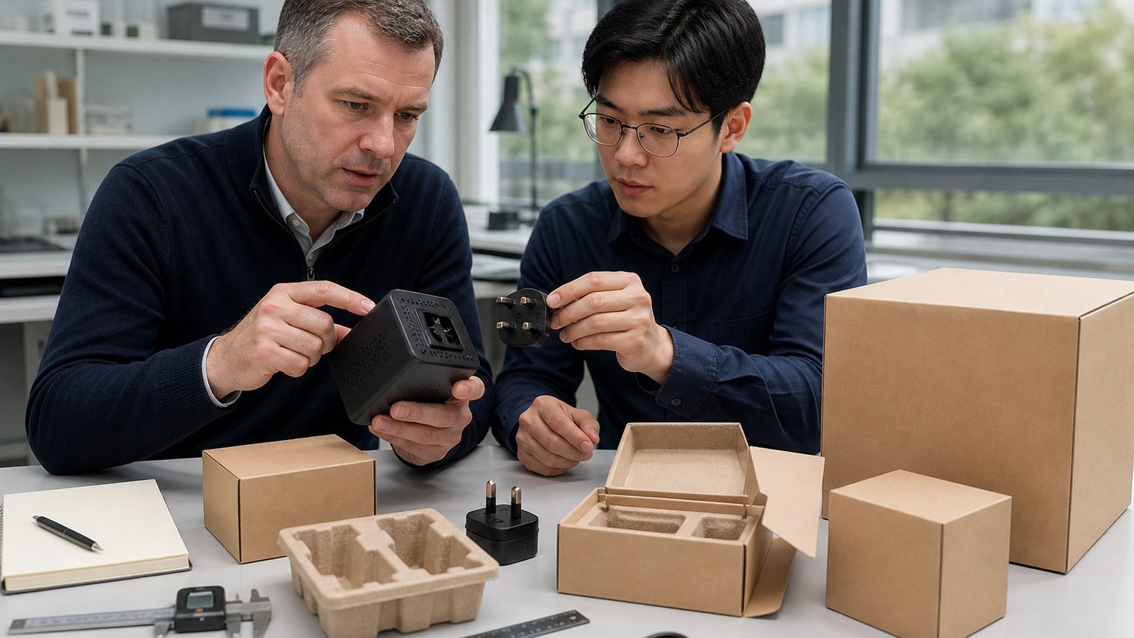United Kingdom buyer reviewing supplier evidence, samples, and packaging in China