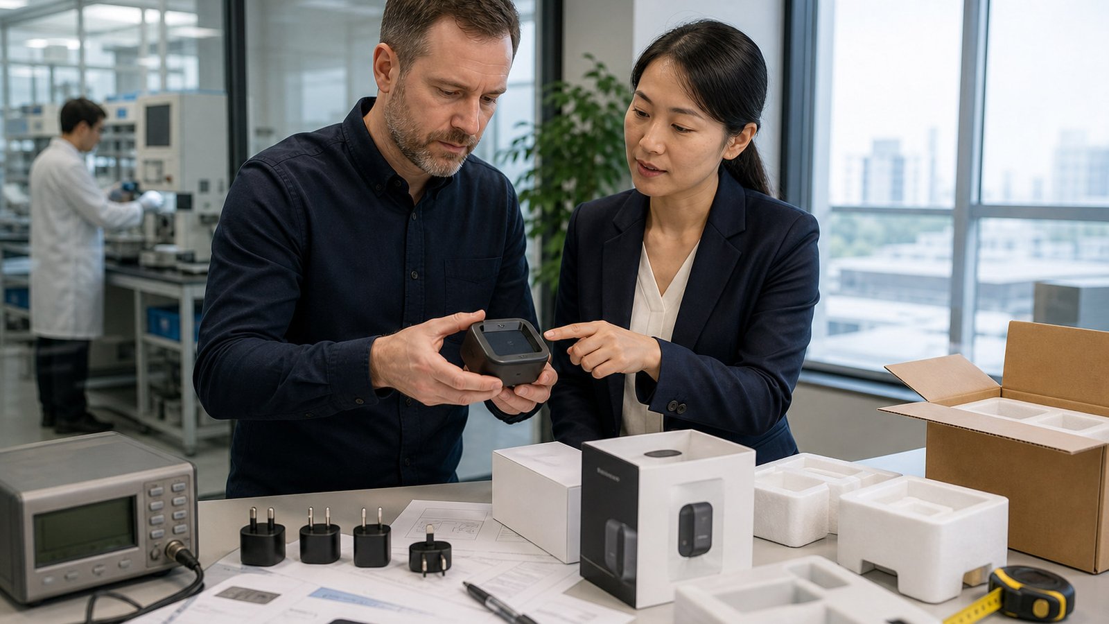 United States buyer reviewing product requirements and packaging with a China sourcing team