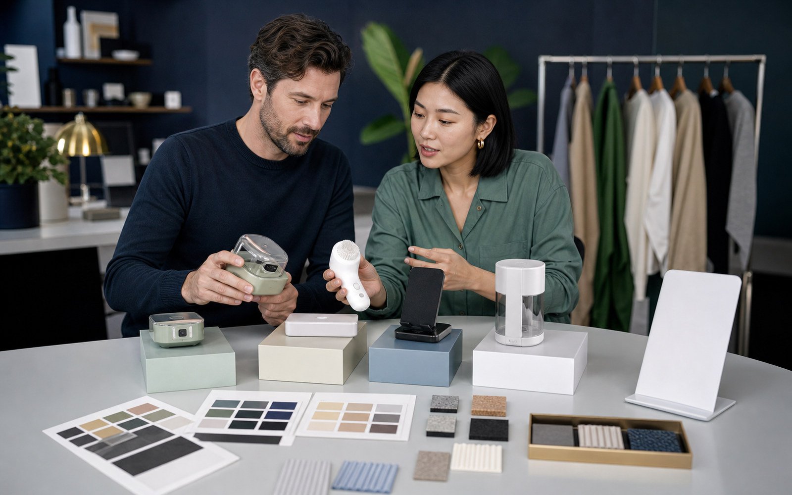 E-commerce seller comparing product samples, packaging, margins, and fulfillment requirements