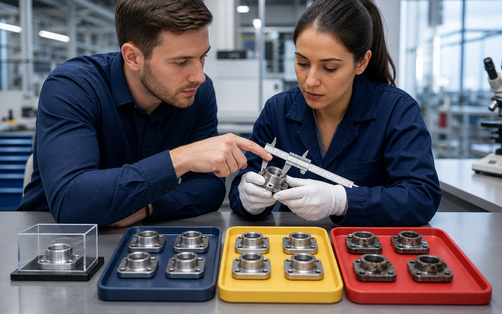 Buyer reviewing inspection findings, defect photographs, measurements, and an AQL result