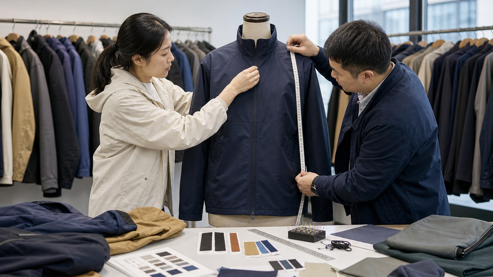 Apparel and textile samples reviewed for fabric, sizing, and construction