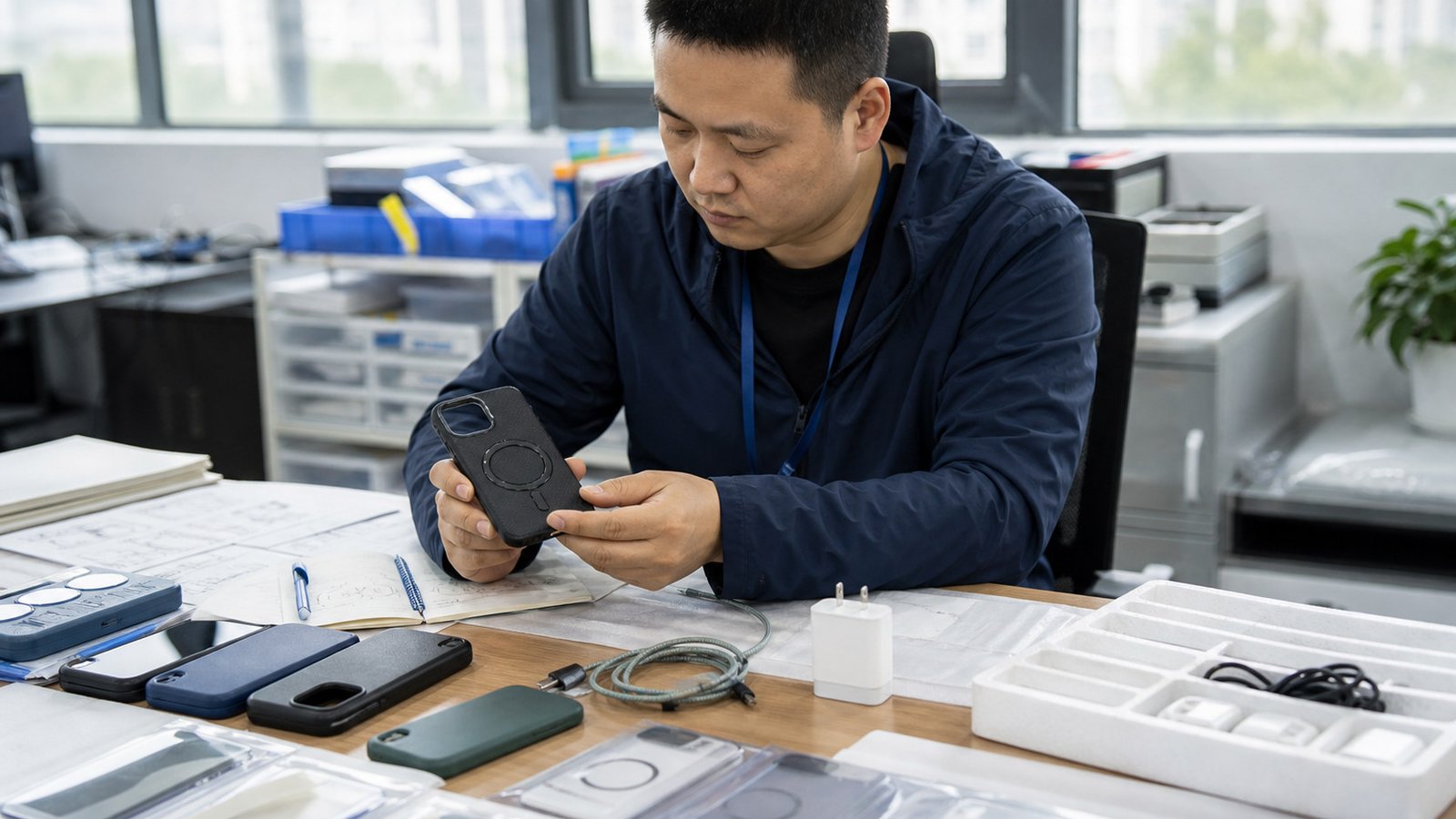 Mobile accessories arranged for compatibility and product-quality review