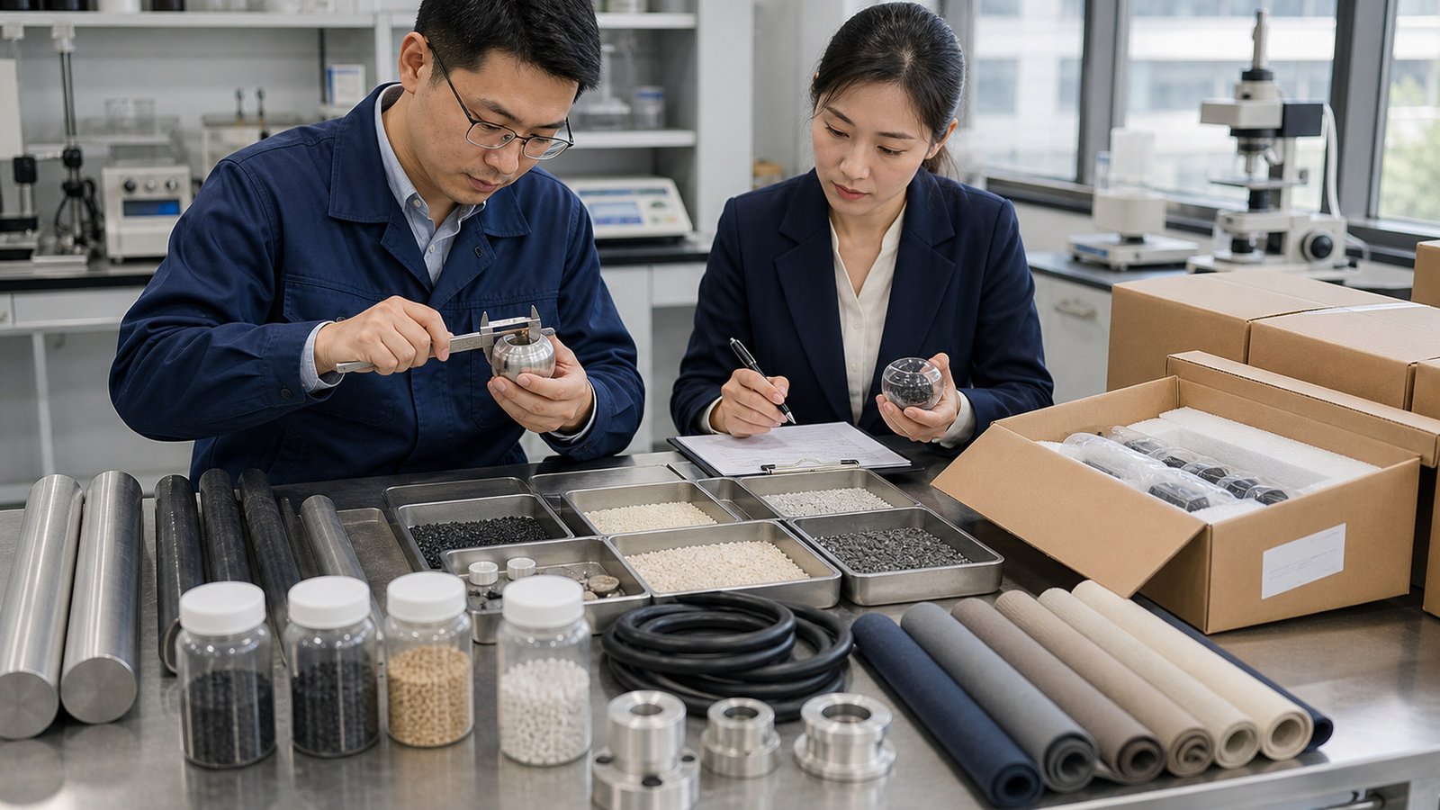 Raw materials and production components compared against technical requirements