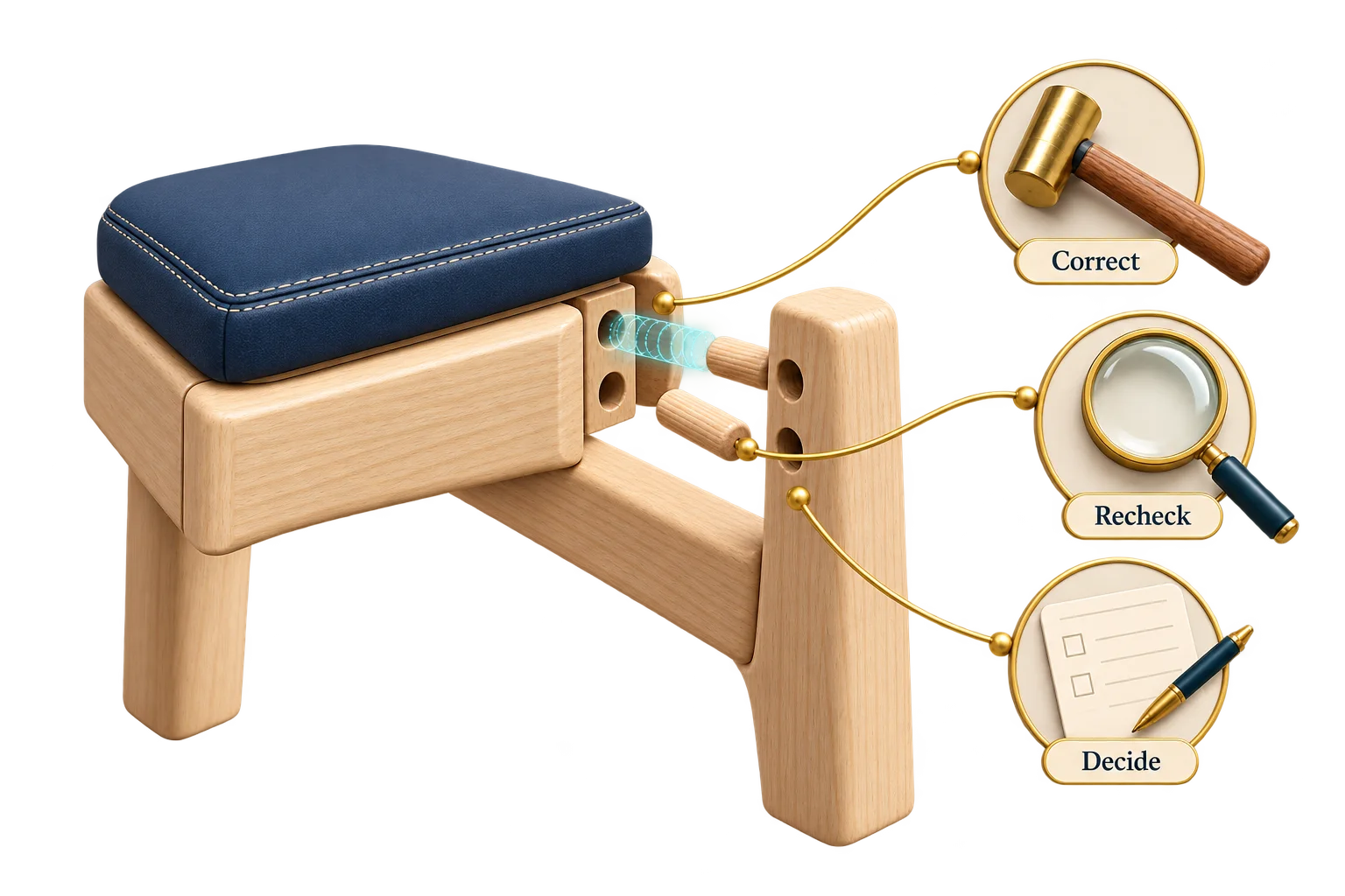 A chair-joint finding leads to correction, recheck and the buyer’s decision.