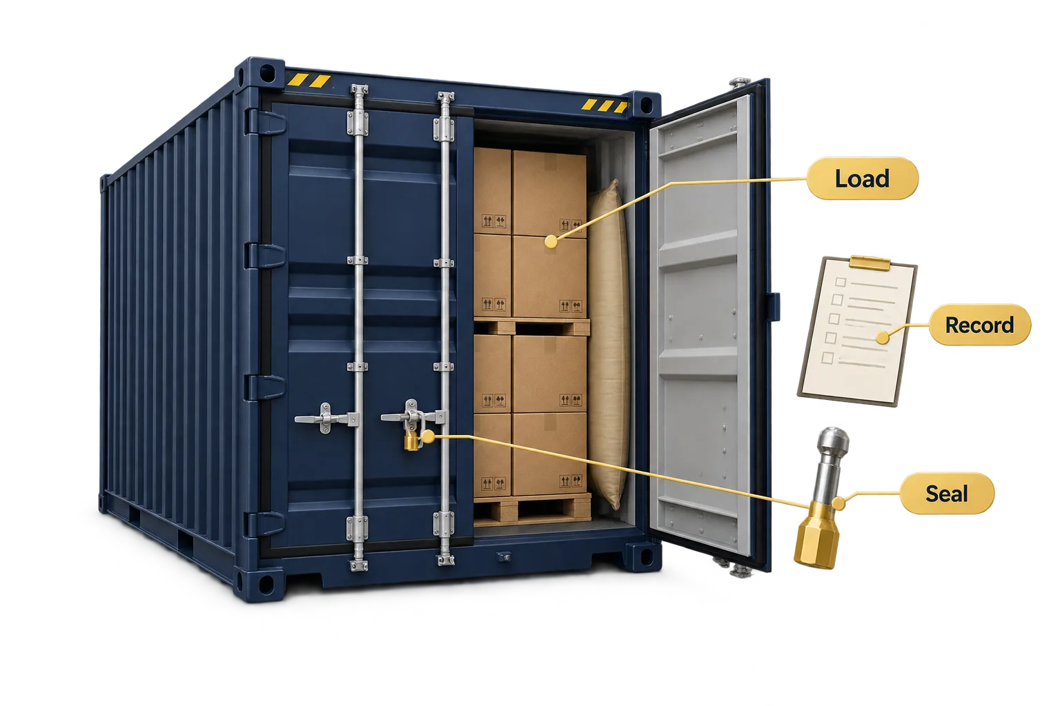 Container loading, the packing reference and seal record form a shipment handoff.