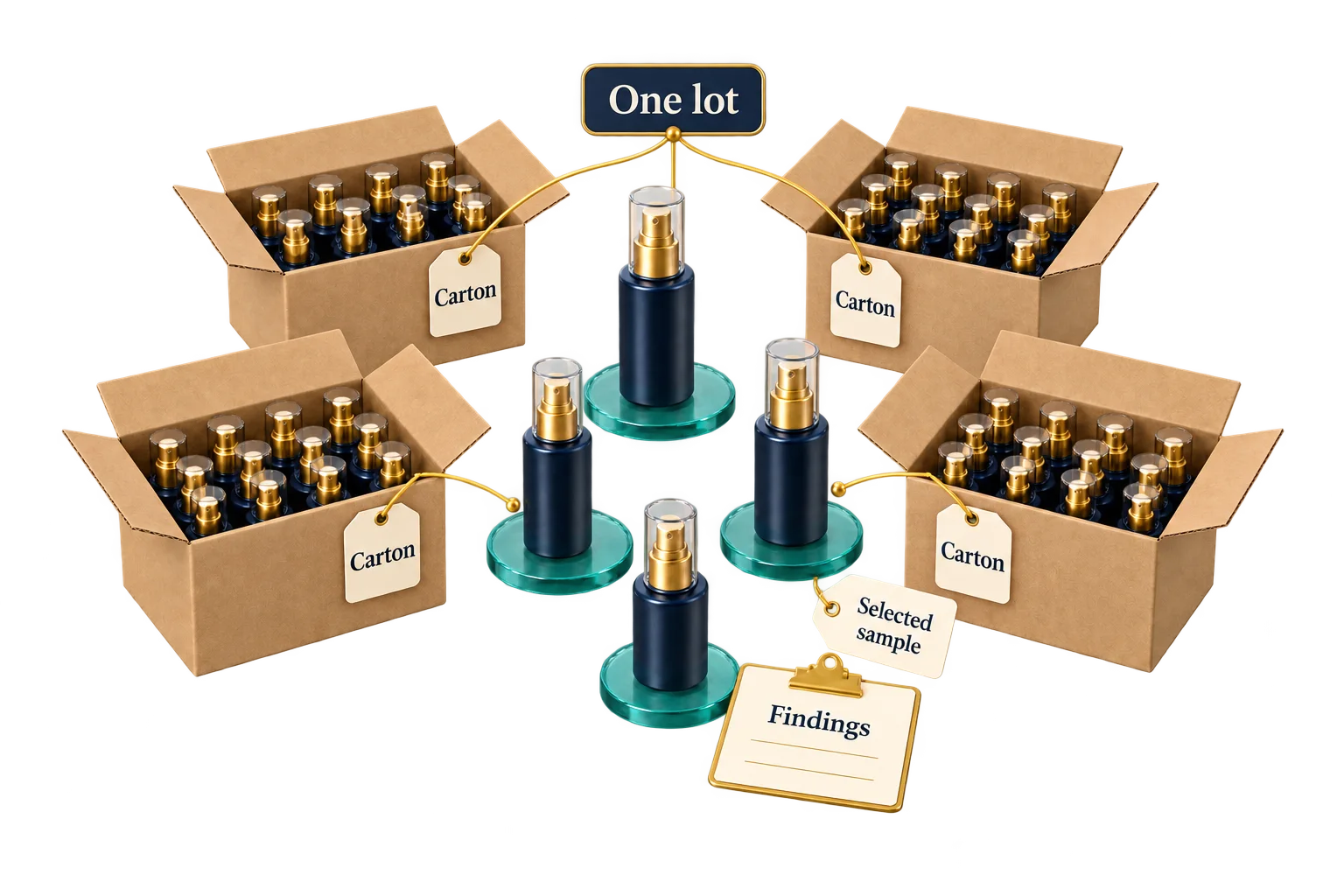 Selected units from a lot become the basis of sampled inspection findings.