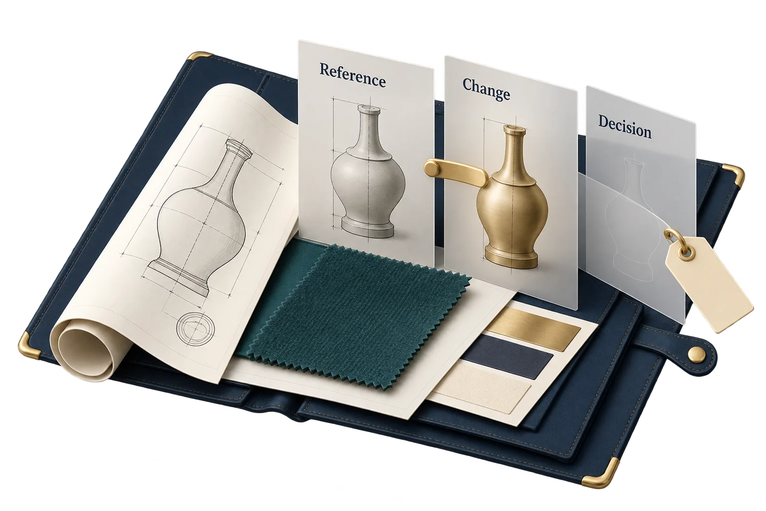 A specification folio keeps a reference, revision and buyer decision connected.
