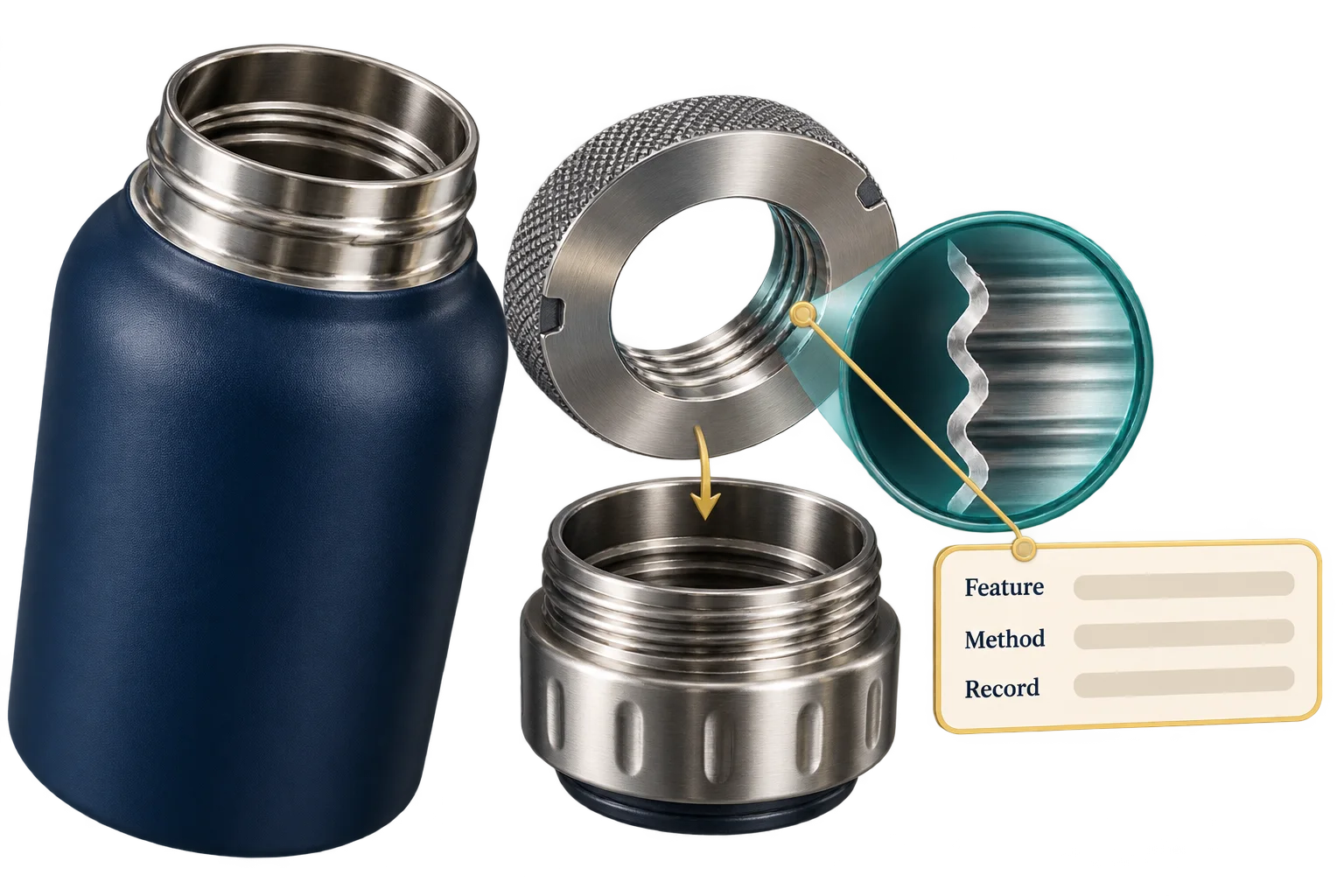 A lid feature connects to a measurement method and a recorded observation.