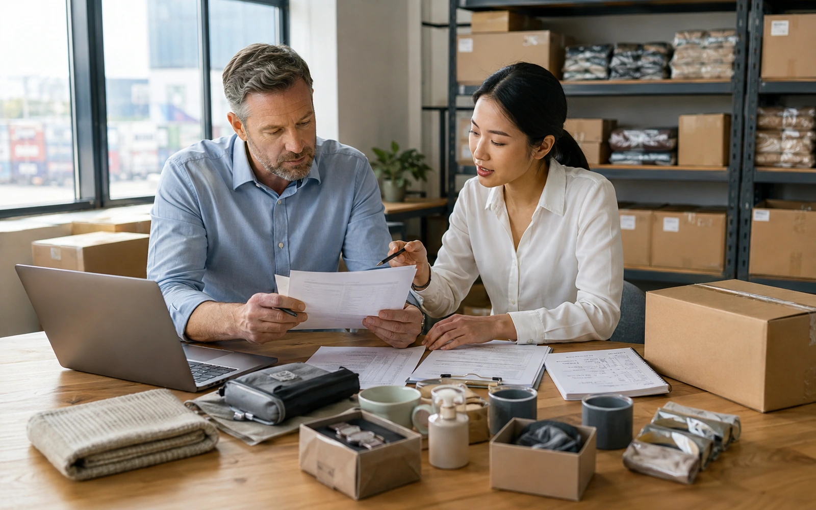 Wholesale buyer checking bulk order quantities, supplier pricing, and product samples