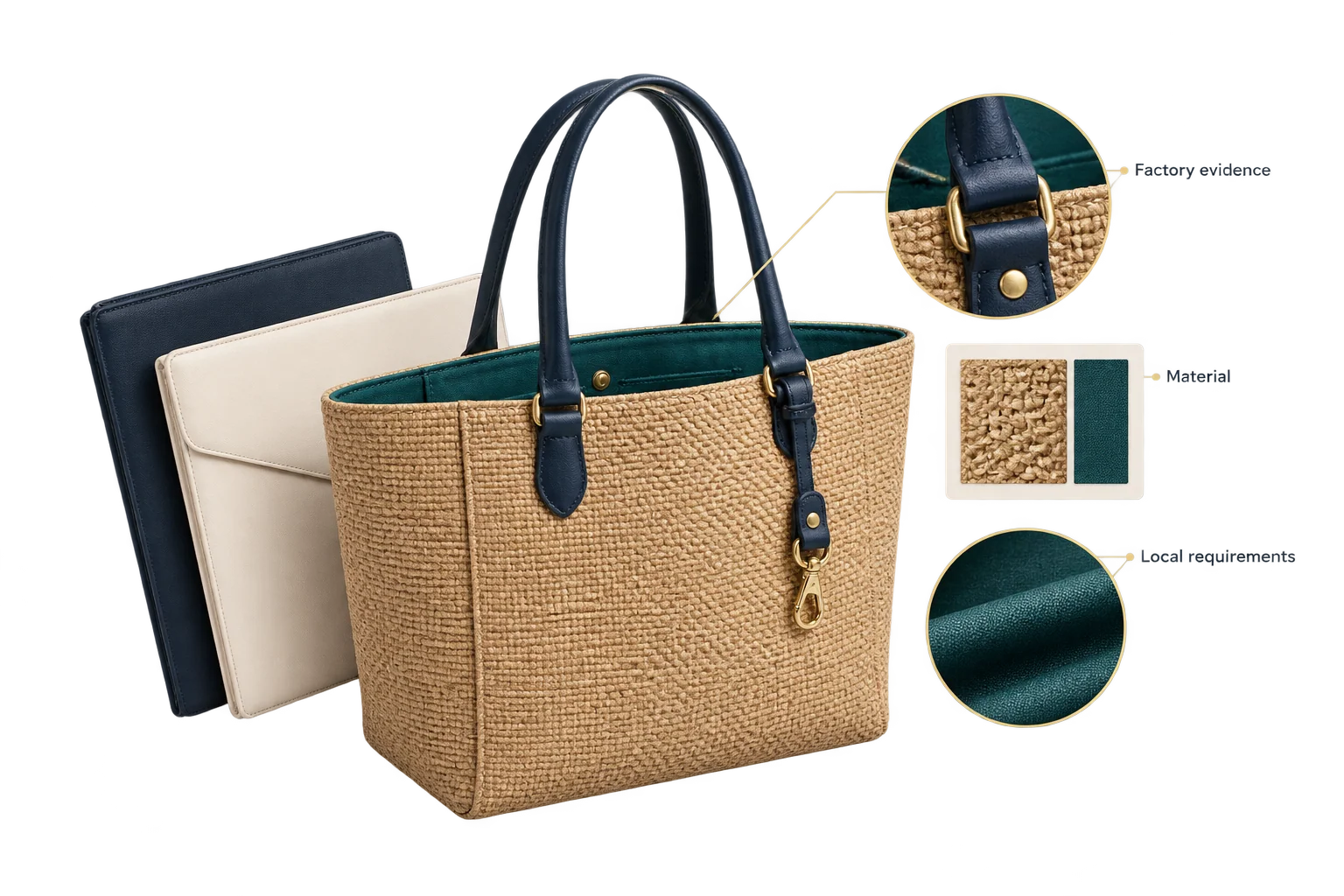 A woven tote, construction detail and supplier records illustrate reviewing a new sourcing market against its own requirements.