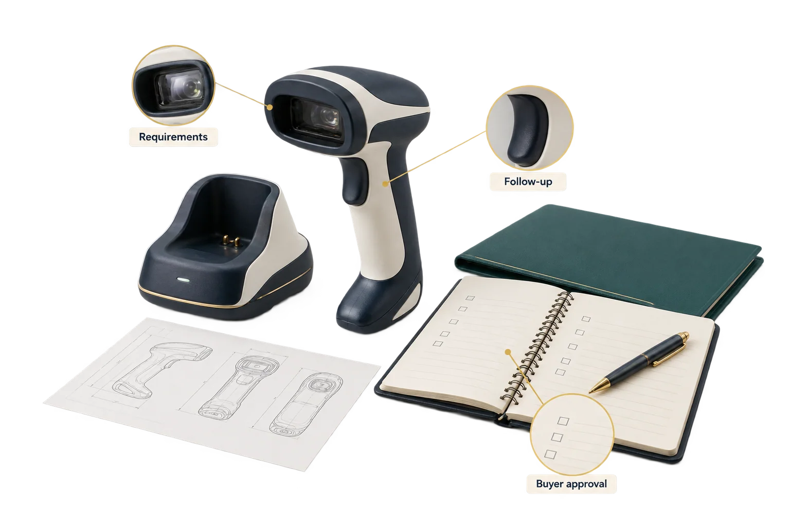 A product sample and sourcing records illustrate how an agent connects requirements, supplier follow-up and buyer approval.