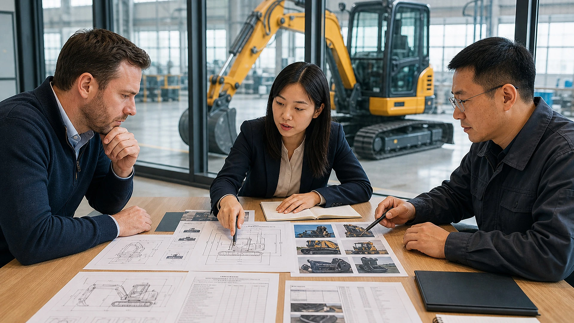 construction equipment buyer preparation card for Source construction equipment with model details and shipment risks controlled.