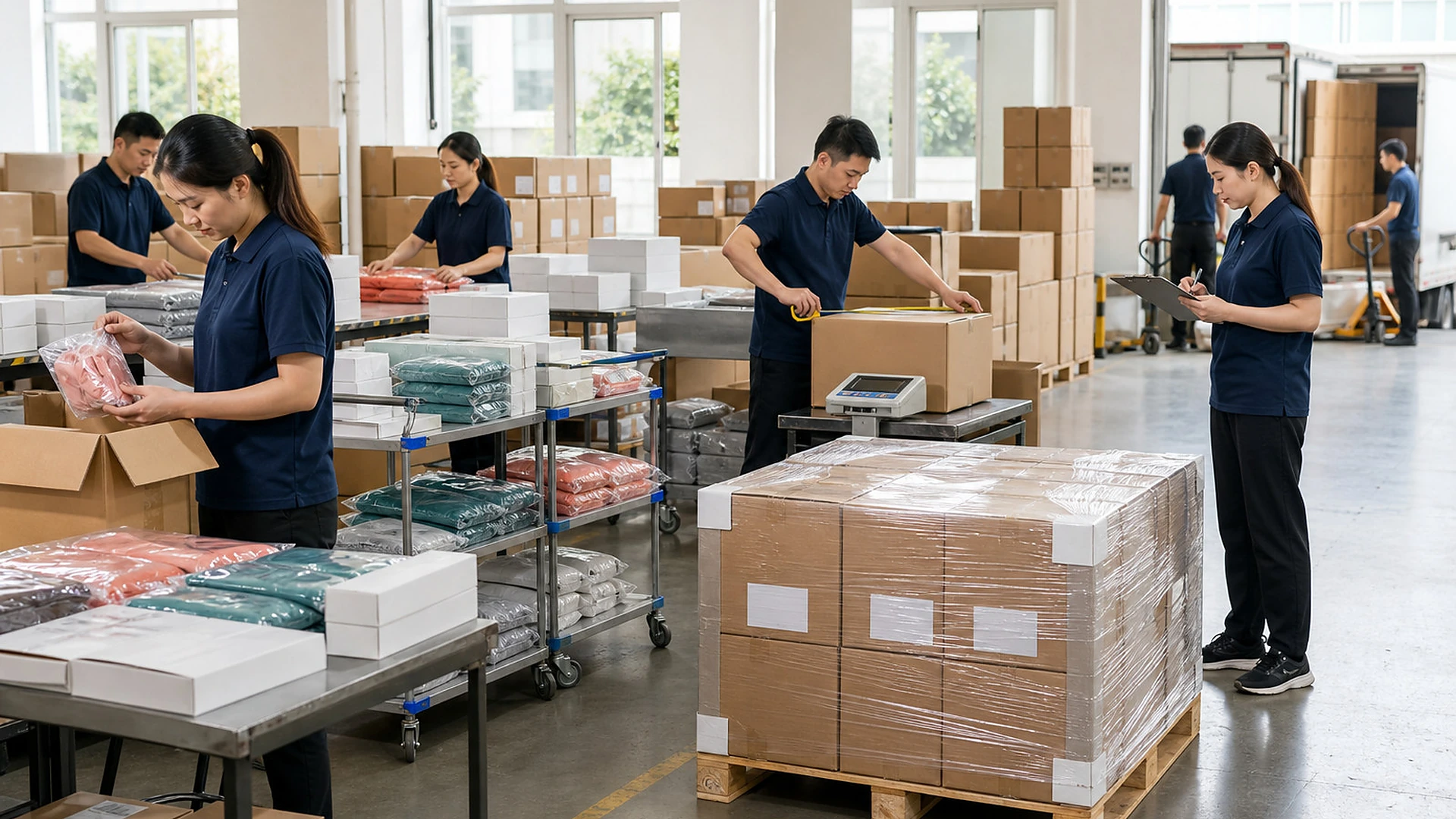 ecommerce products fulfillment shipping card for Source e-commerce products with supplier options, samples, packaging, QC, and shipping steps organized.
