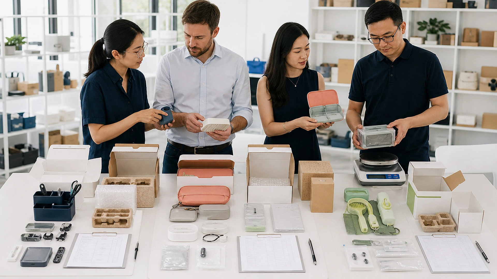 ecommerce products sourcing overview card for Source e-commerce products with supplier options, samples, packaging, QC, and shipping steps organized.