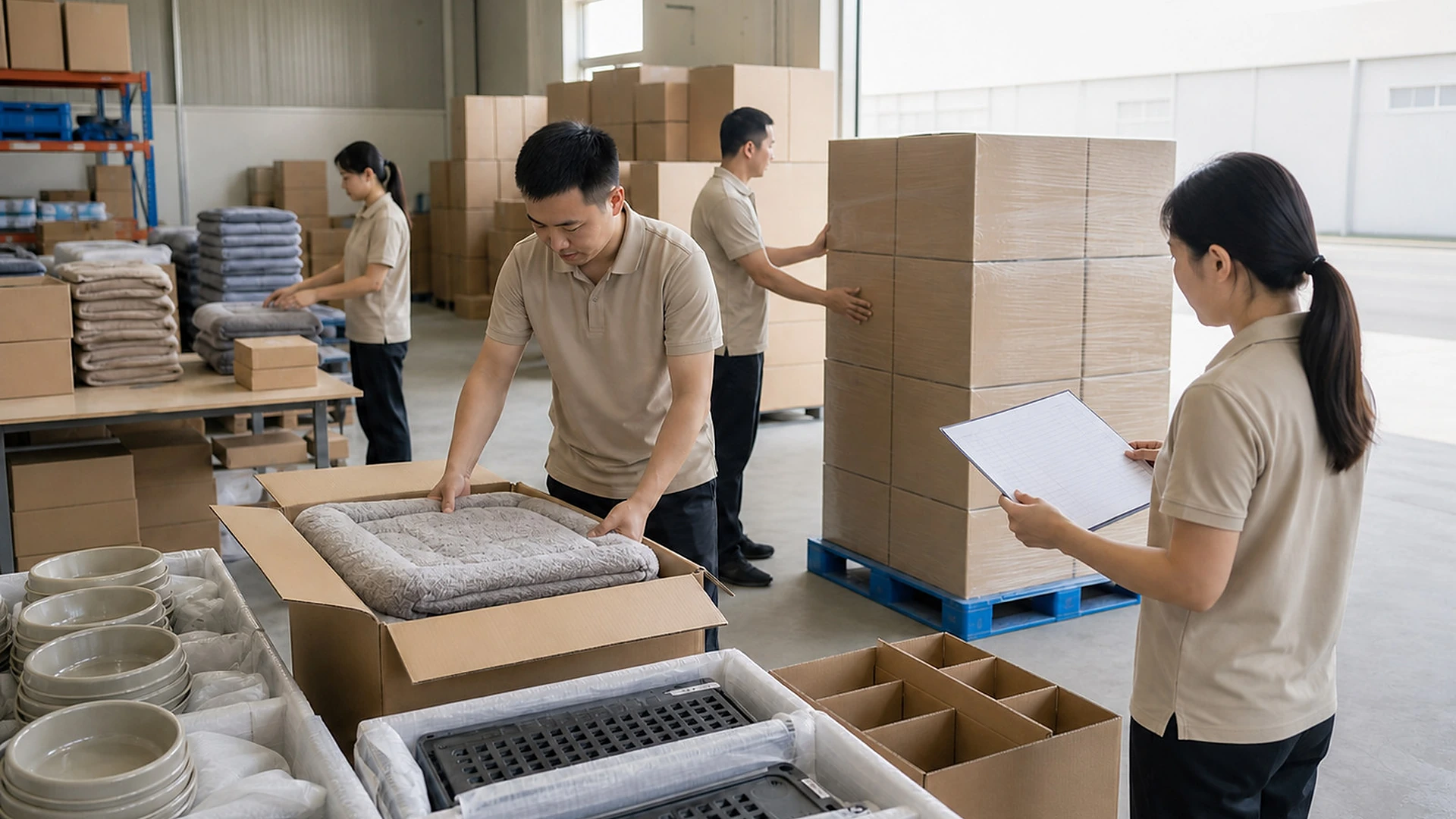 pet products packing handoff editorial for Source pet products with materials, durability, packaging, and inspection details organized.