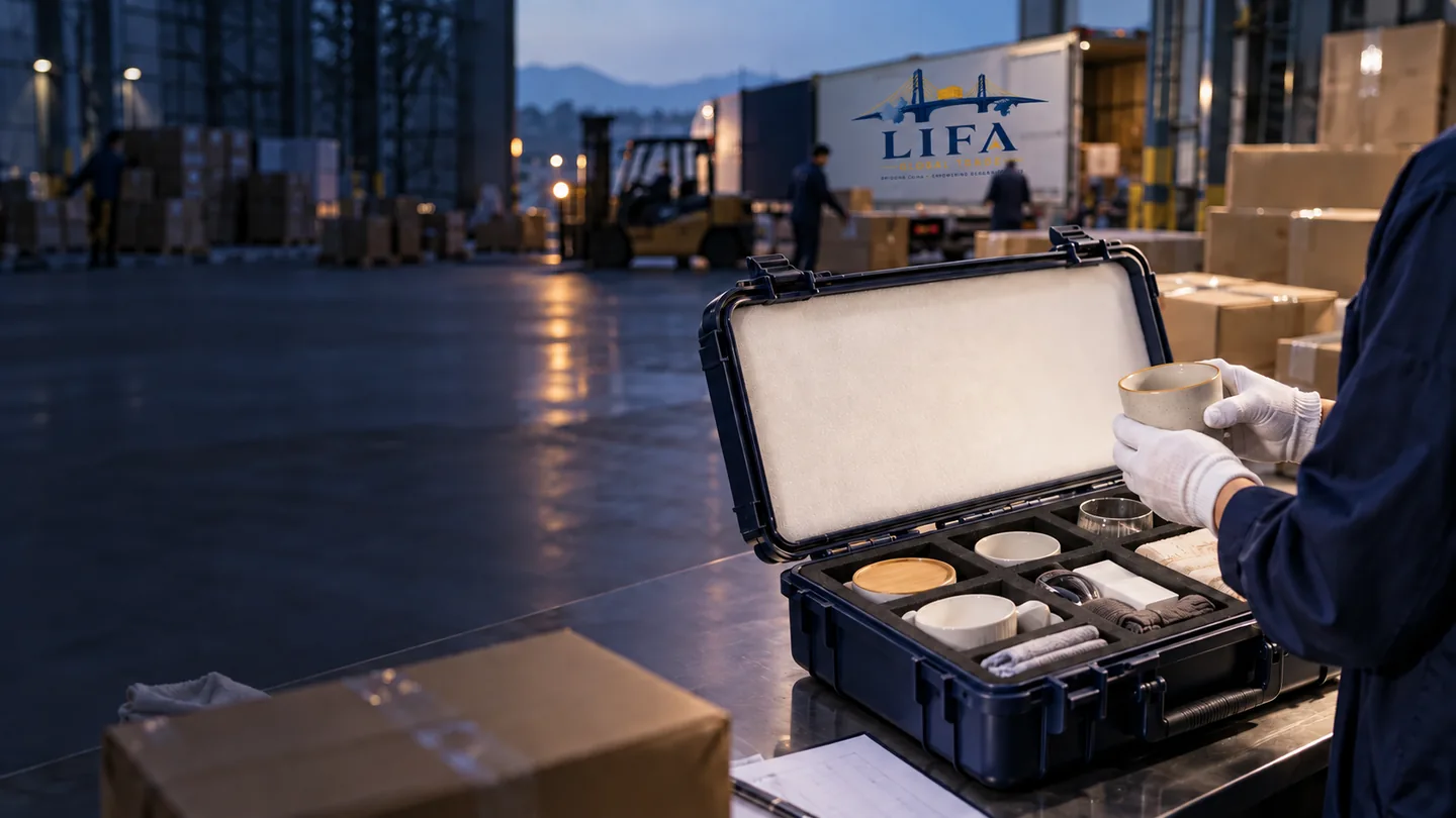 Illustrative scene: Ceramic samples arranged in a protective carrying case for review