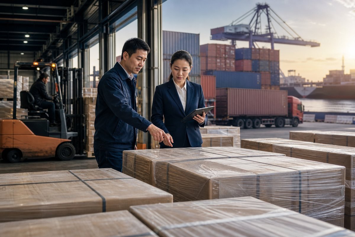 Warehouse consolidation with cartons from multiple suppliers prepared for shipment