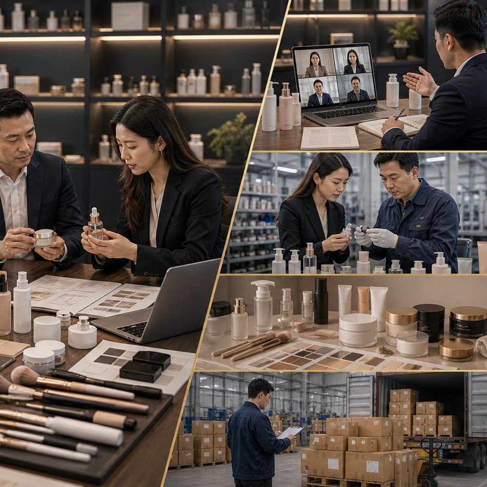 Supplier communication for cosmetic packaging and beauty tools with product samples, label files, and sourcing notes