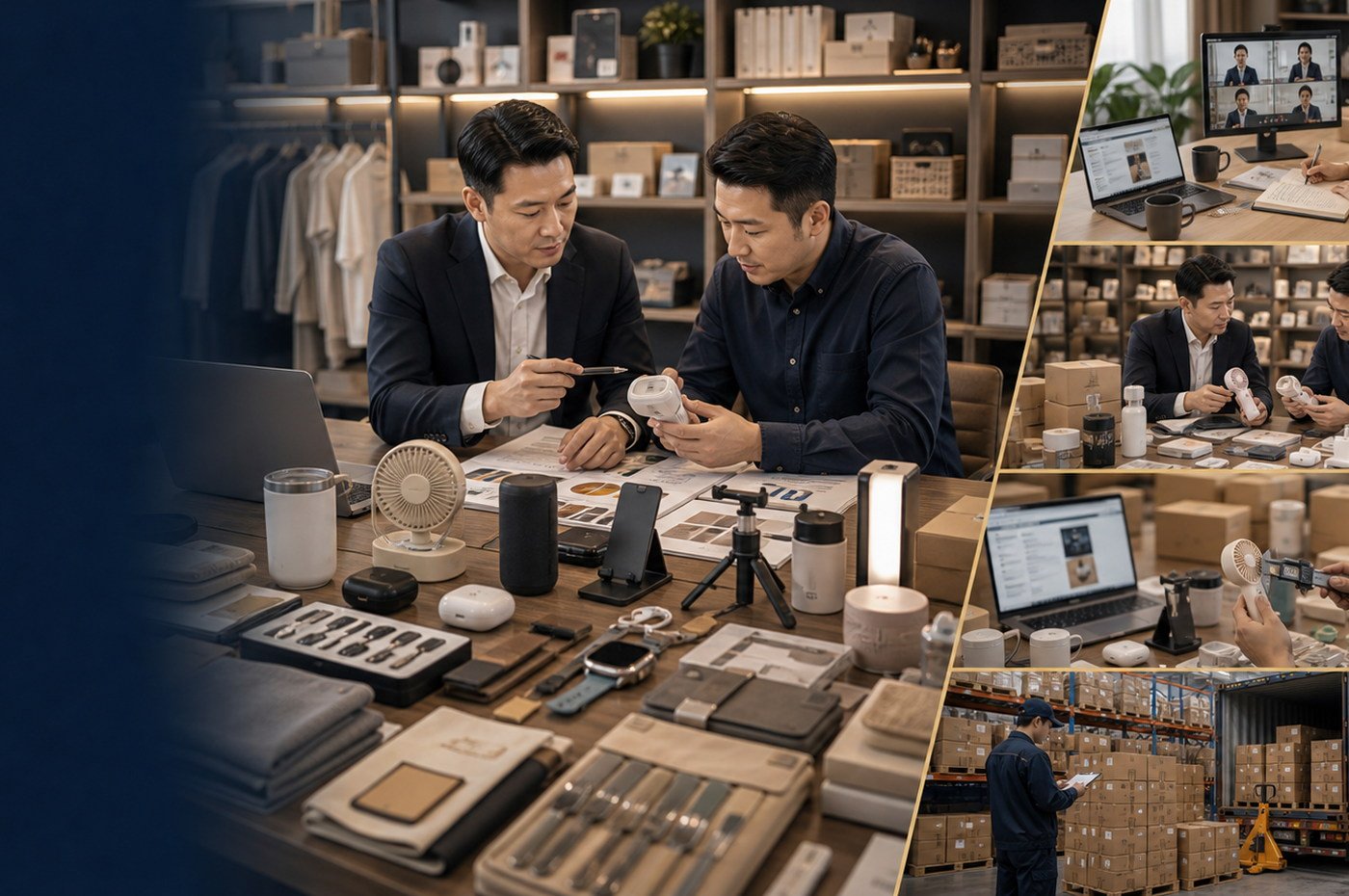 E-commerce sourcing overview with product samples, packaging options, barcode notes, supplier comparison, and online seller planning