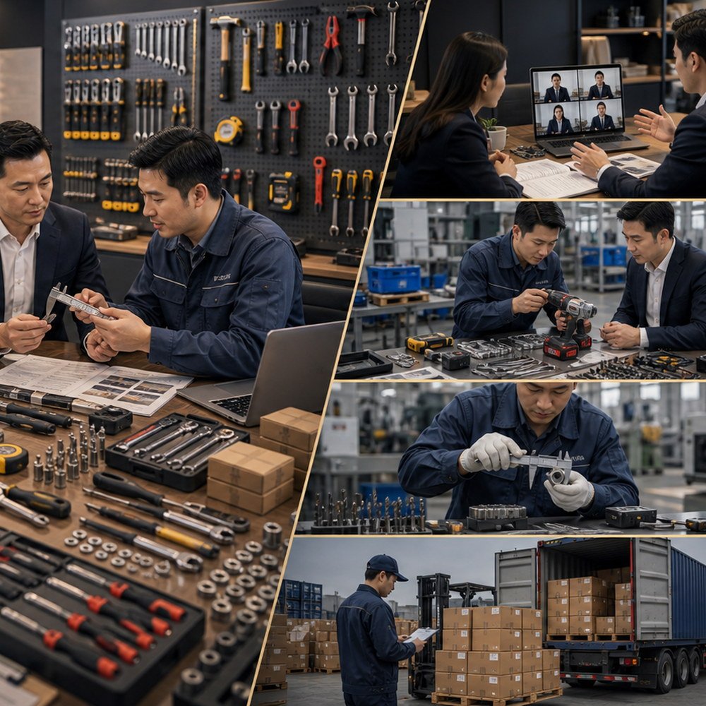 Supplier communication for hardware and tools with drawings, calipers, steel samples, tool sets, and sourcing notes