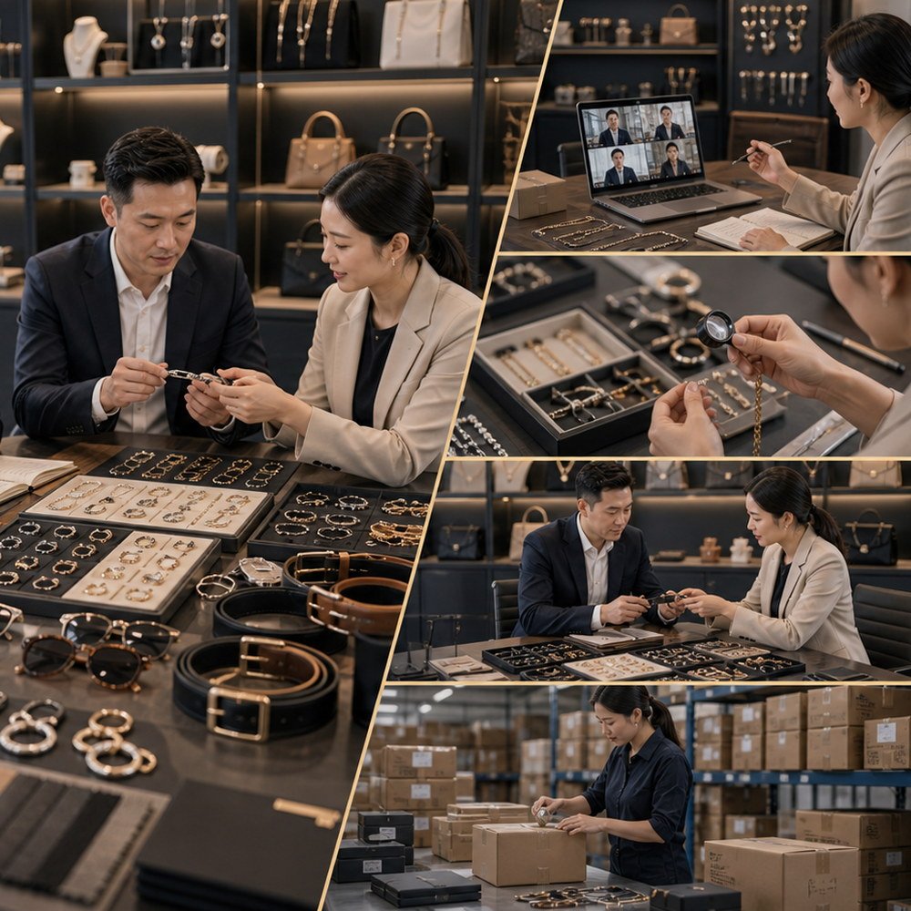 Jewelry supplier communication with accessory samples, material notes, and style references