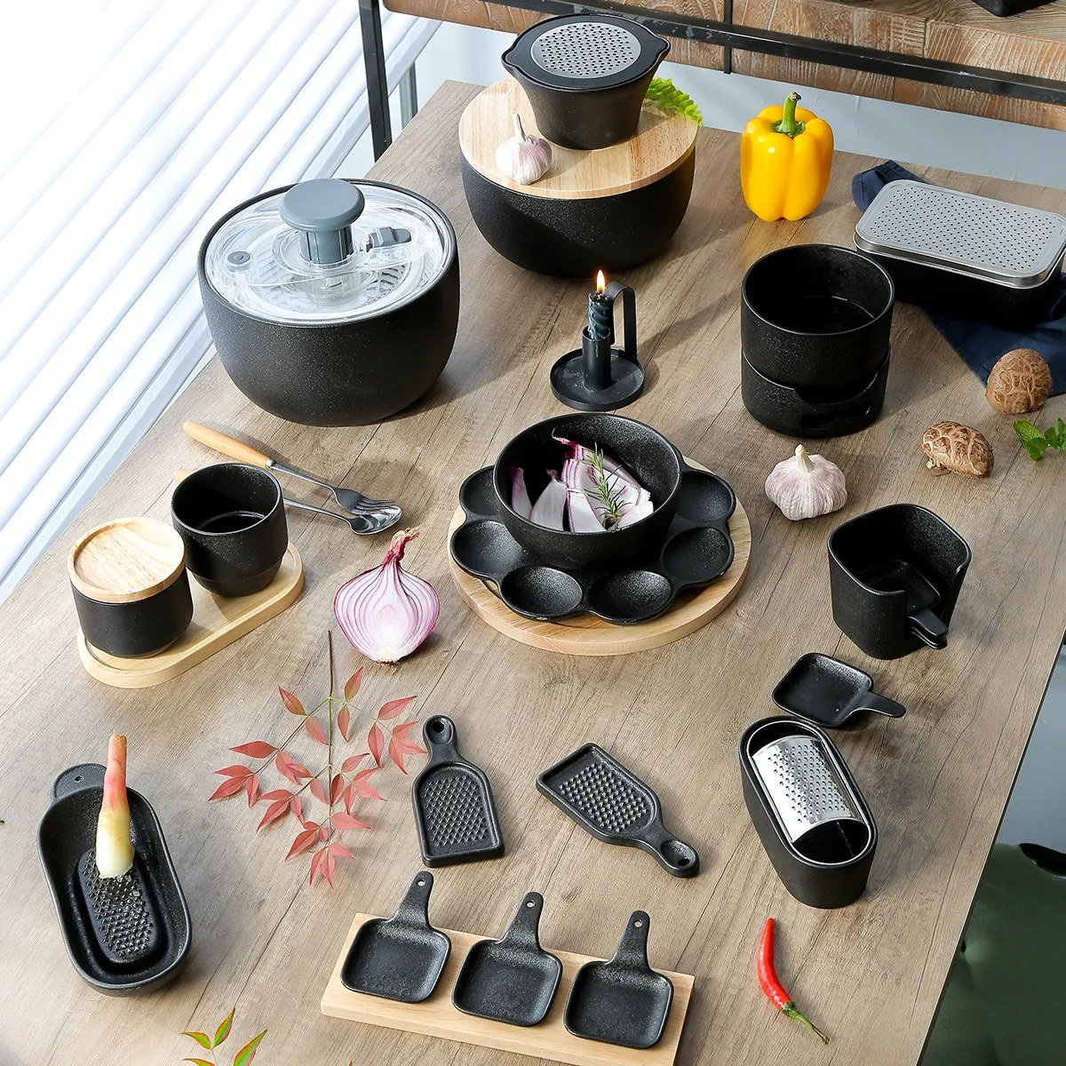 Kitchenware and small appliances packed for shipment with cartons, protective packaging, labels, accessories, and export preparation