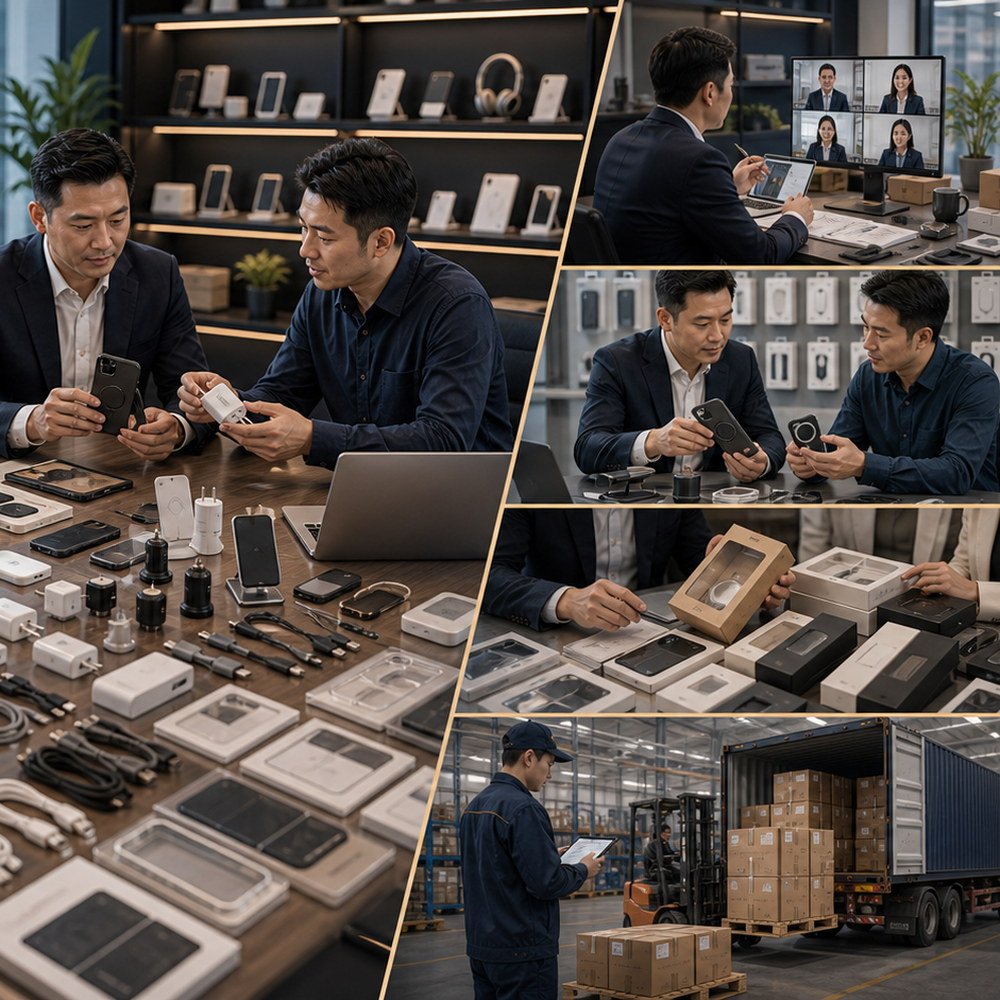 Mobile accessory supplier communication with phone cases chargers and sample notes