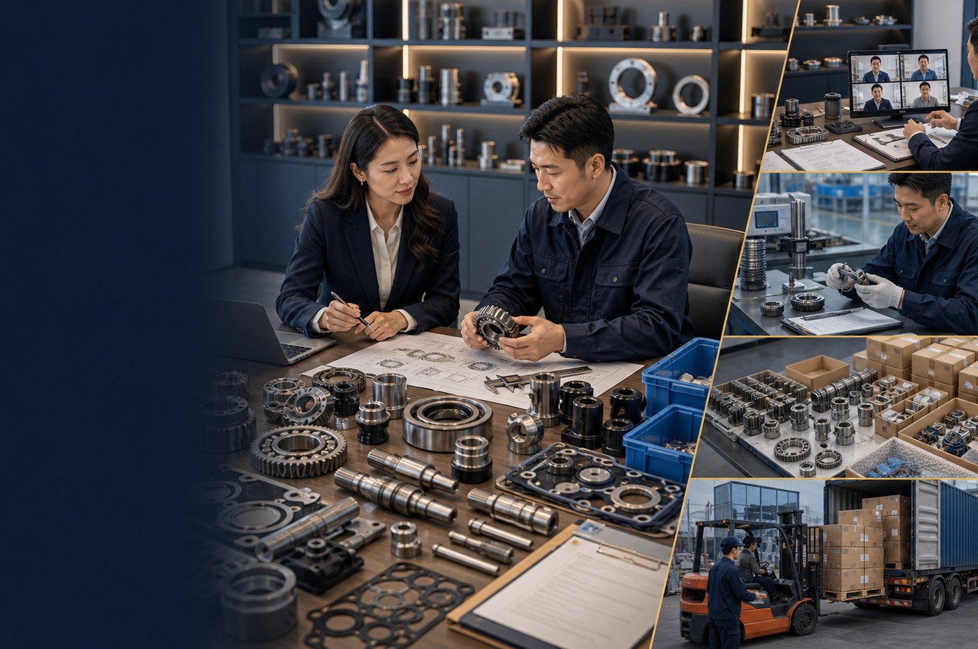 Spare parts sourcing overview with component drawings and supplier comparison notes