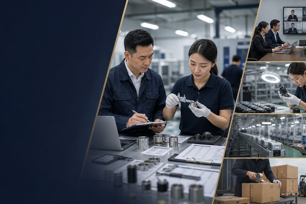 Quality control coordination reviewing inspection checkpoints and product samples